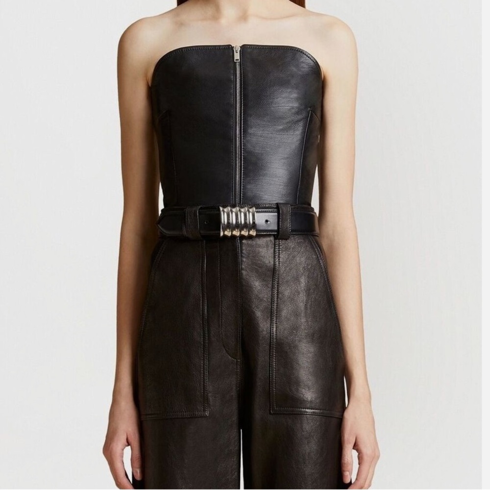 KHAITE Ira Strapless Leather Bustier in Matte Black 100% leather NWOT